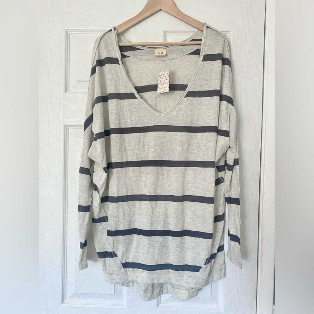 Free People oversized Gray Striped Women's Top